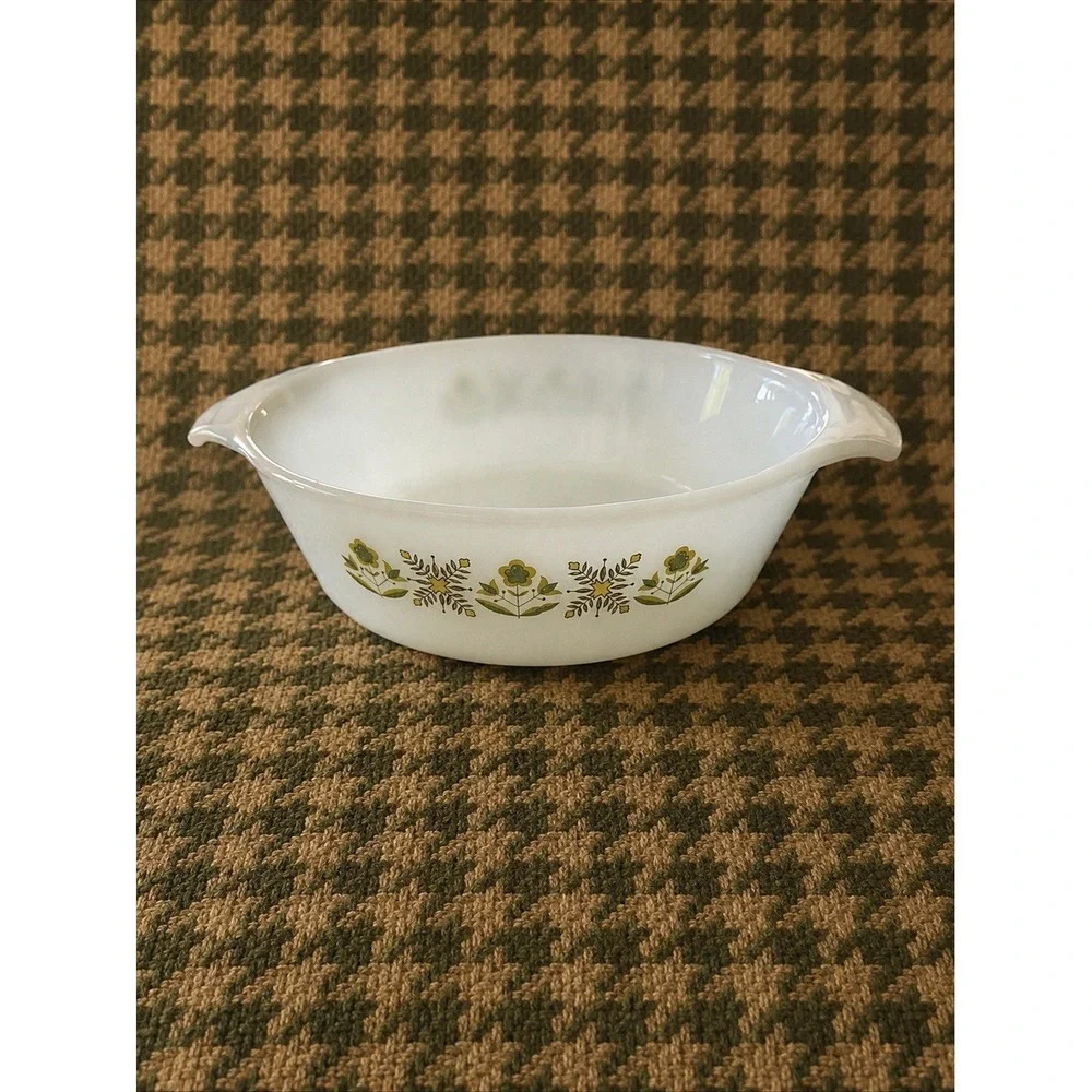 Anchor Hocking‎ Casserole Dish 1 Qt Green Meadow 436 Fire King Oven Proof No Lid
